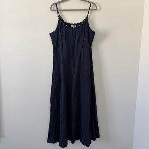 Calypso St. Barth Navy Blue Sleeveless Gold Beaded Linen Maxi Dress XXL